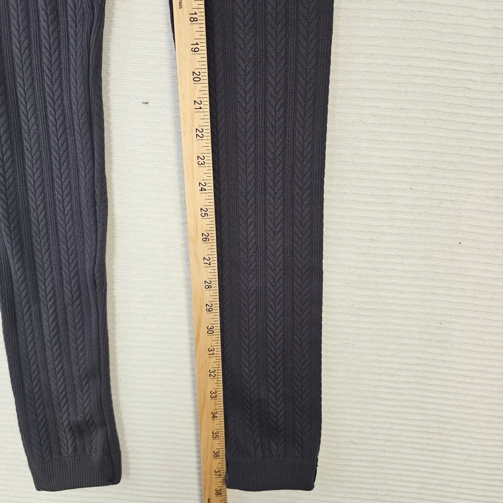 Nautica Black Cable Knit Fleece Lined Leggings Women Size ML Textured High Waist